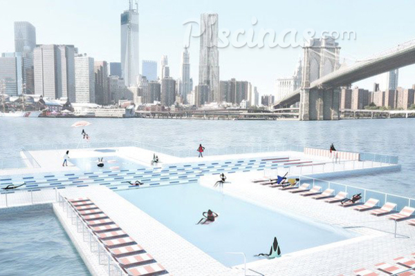 Una piscina flotante en el East River de Nueva York